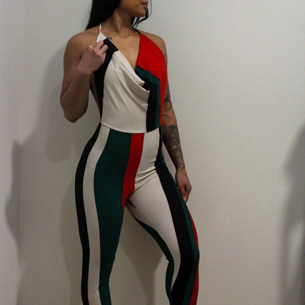 Fashionnova Multi-Color Backless Bodycon Jumpsuit